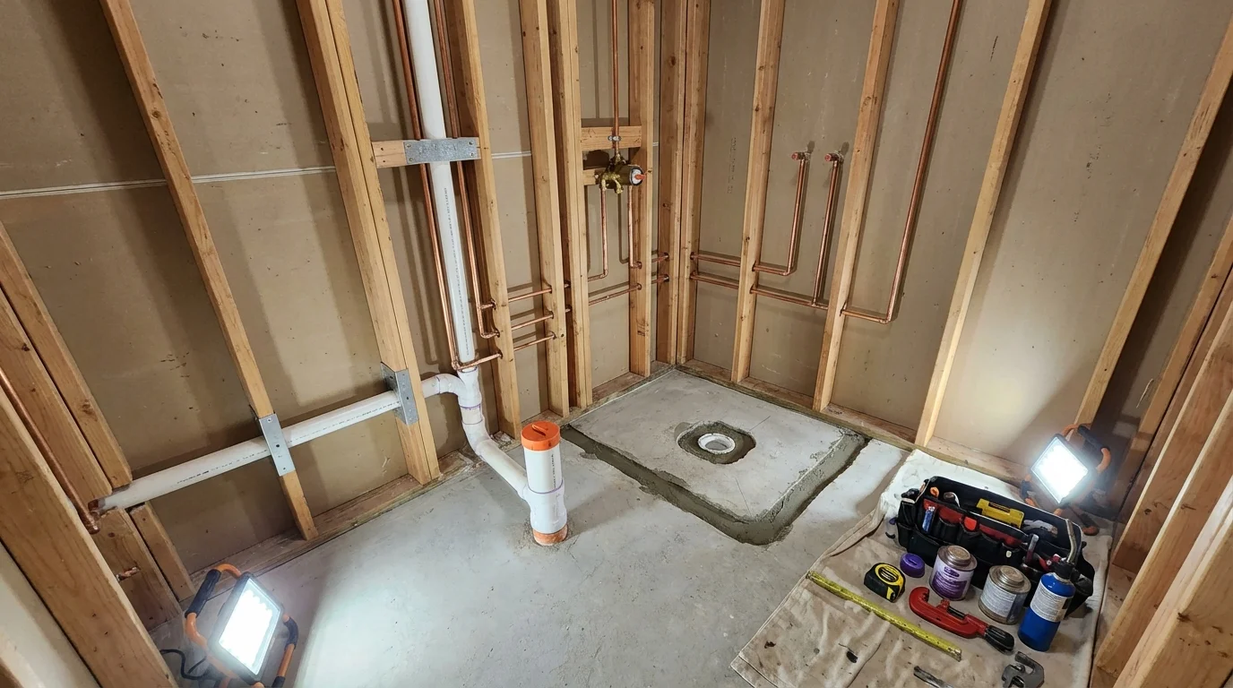 Bathroom rough-in plumbing during remodel by Johns Plumbing LLC in Port Jervis