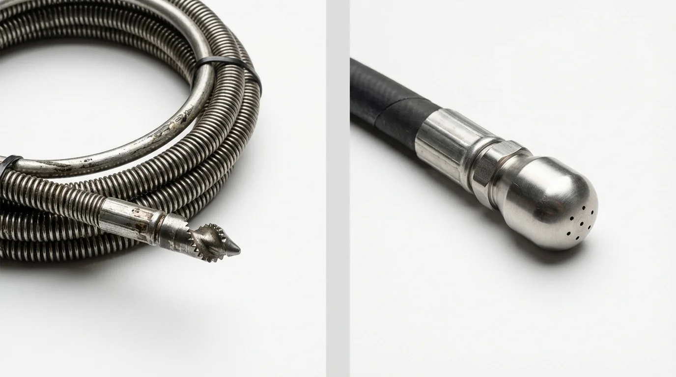 Drain snake cable and hydro jetting nozzle used for drain cleaning in Port Jervis, NY