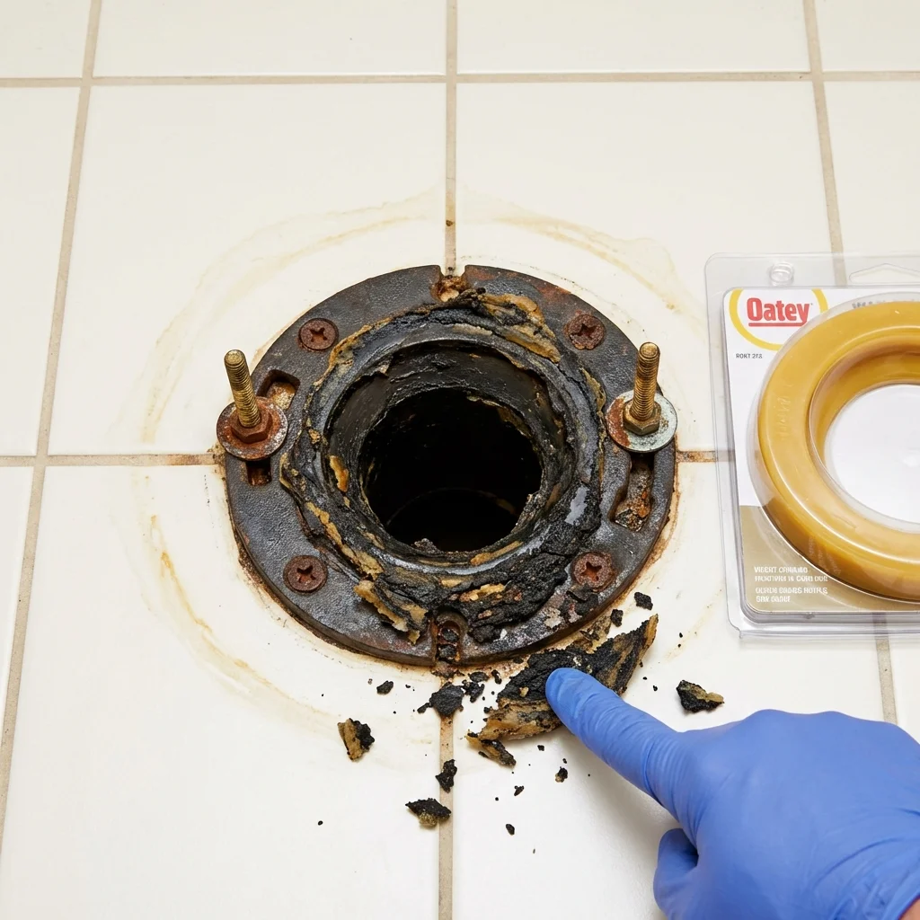 Failed wax ring showing water seepage at the base of a toilet in a Port Jervis, NY home